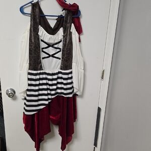 Striped Pirate-Style Costume Dress in Black, White & Red Xl